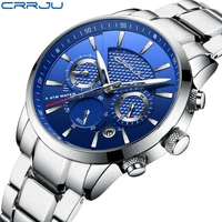 

CRRJU 2212 Men Watches Black Stainless Steel Band Luxury Quartz Clock Male Casual Business Calendar Waterproof WristWatch