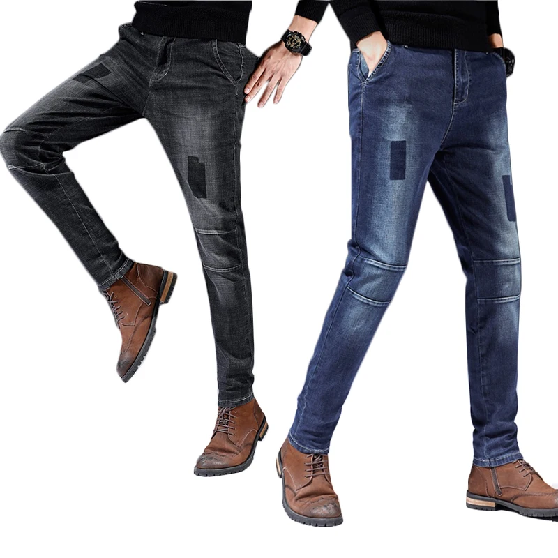 

Men's Stretchy Ripped Skinny Biker Jeans Slim Fit Denim biker jeans wrinkles free shipping pants Patch Jeans