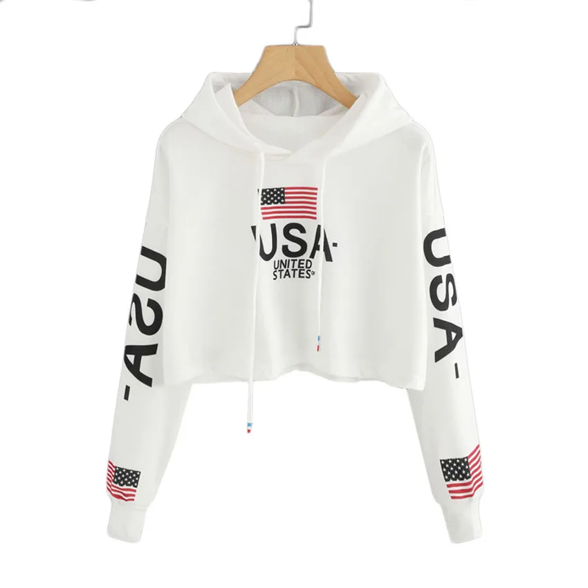 

High Quality Custom Wholesale Long Sleeve Women Top Pullover Hoodies Crop Hoodies, Black;white
