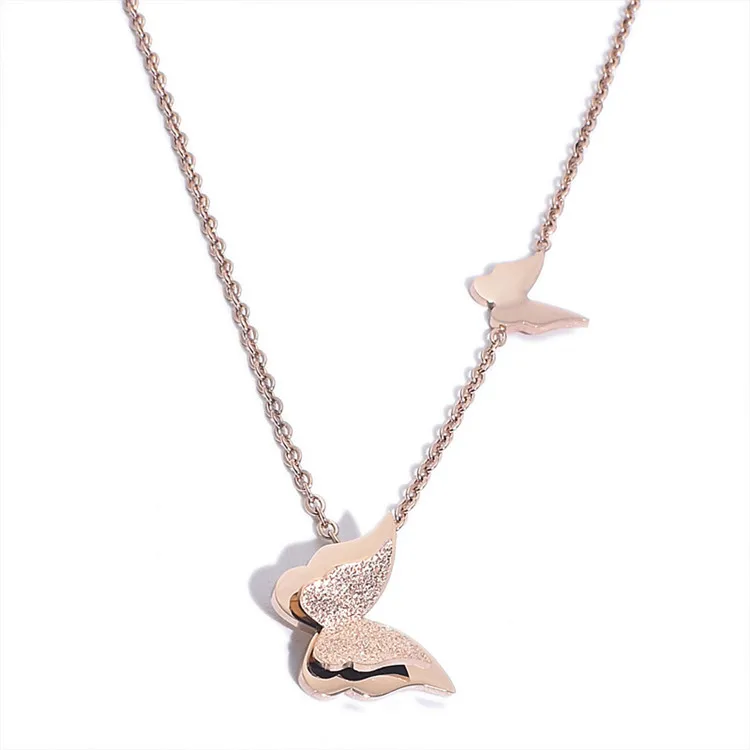 

Valentines Day High Quality Rose Gold Silver Elegant Butterfly Mom Gifts Pendant Necklace Choker Stainless Steel Engagement for Women Girls, Silver&gold& rose gold
