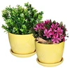 Decorative Plant Containers Yellow Sunburst Design Ceramic Flower Planter Pots with Saucers