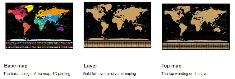 Low MOQ Custom Design Gold Foil Layer Black World Scratch Off Map For Travel