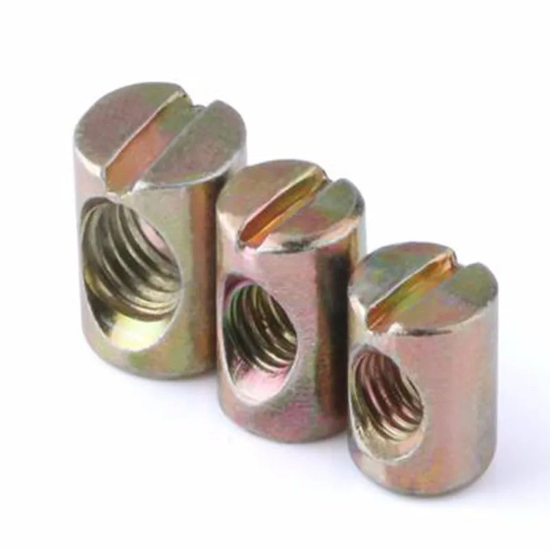 M6*12mm Yellow Zinc Plated Galvanized Steel Cross Recessed Barrel Nut