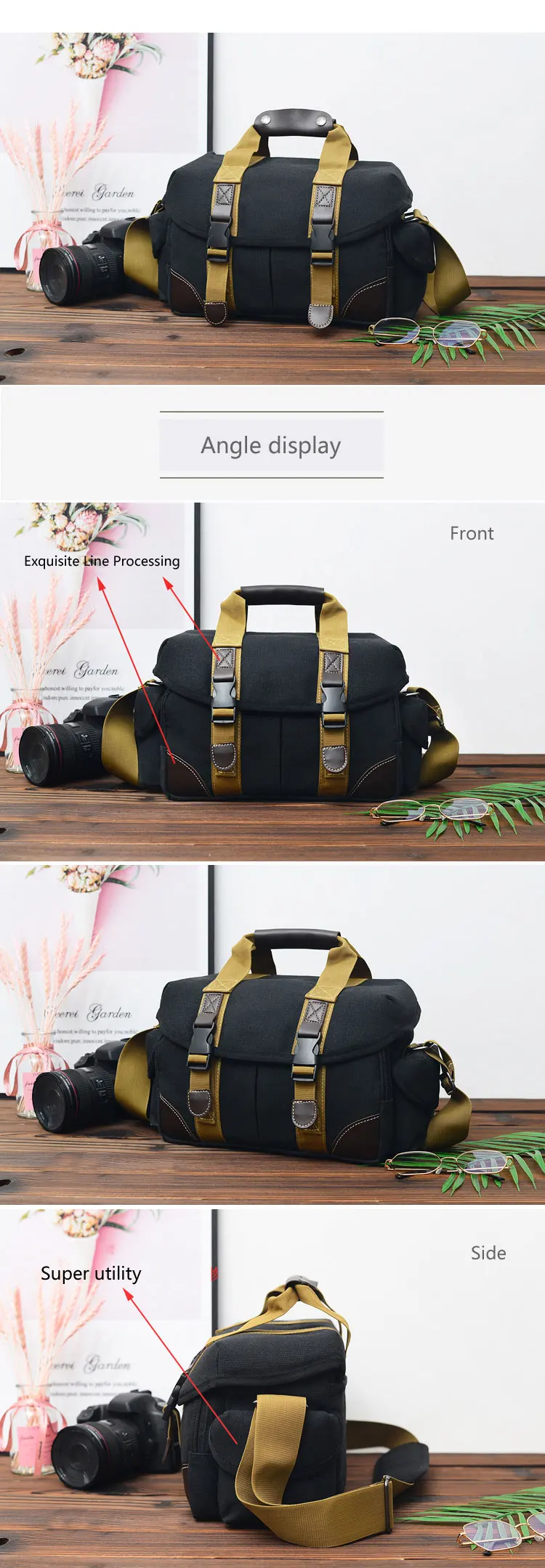 2019 professional manufacturing vintage canvas waterproof digital DSLR fashion video camera bag