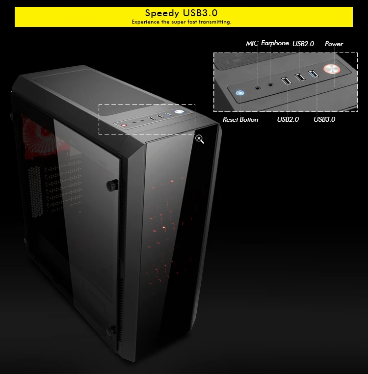 Lcd Display Entry Level Atx Desktop Pc Gaming Case With Tempered Glass Side Panel And Rgb Fan