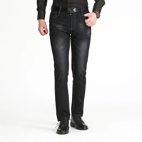 Black Simple Business Men's Pure Cotton Bamboo Slab Straight Cylinder Jeans
