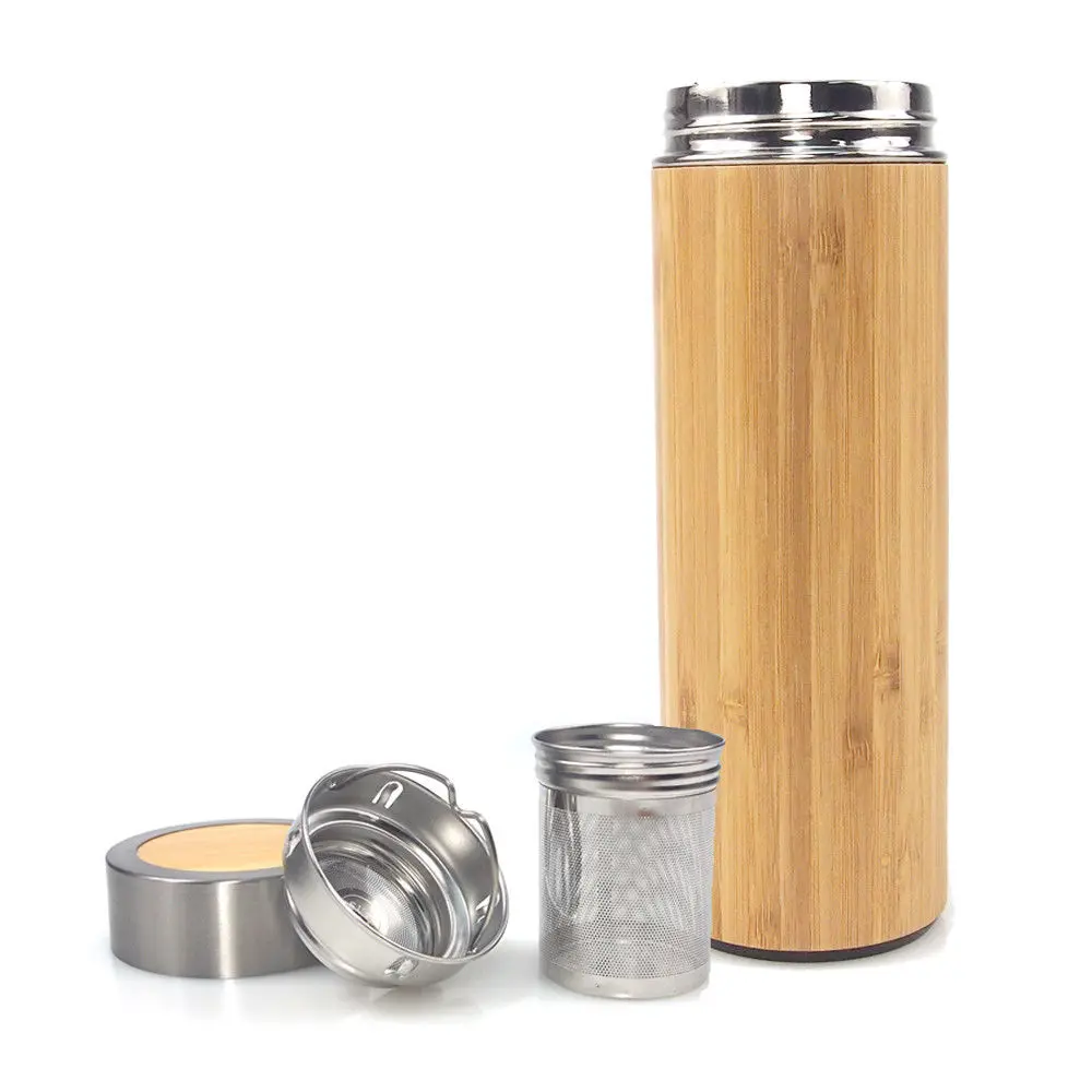 

420ml Bamboo travel coffee mug, vacuum insulated brewing Flask,double wall stainless steel bamboo coffee cup, Full color wraped ,water transfer printing