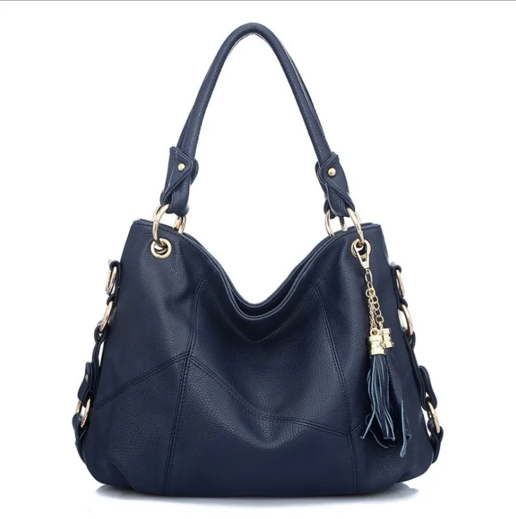 

Hot Sale Cheap Euro Woman Slip Leather Hobo Bag Handbag with Tassel, Black,navy,beige,khaki,red,wine,purple