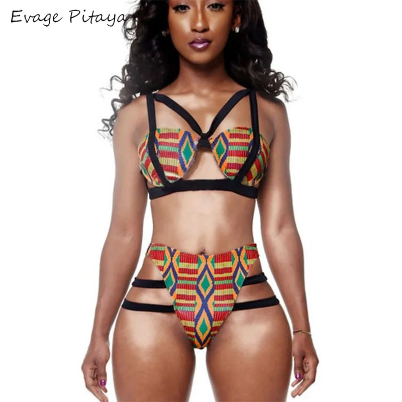 

Hot sale in African New Designs Digital printing bandage high waisted swimsuit, As piture