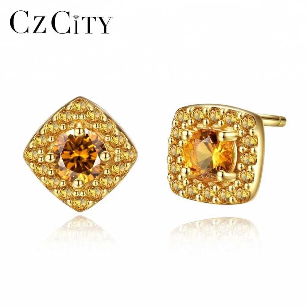 

CZCITY 18K Gold Plated Square CZ S925 Silver Earrings
