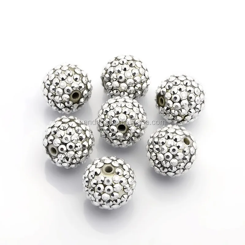

Pandahall 20mm Resin Chunky Rhinestone Round Silver Beads