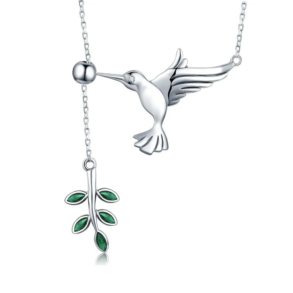 

Solid Bird with Olive Branch Necklace 925 Sterling Silver Hummingbird Pendant Necklace