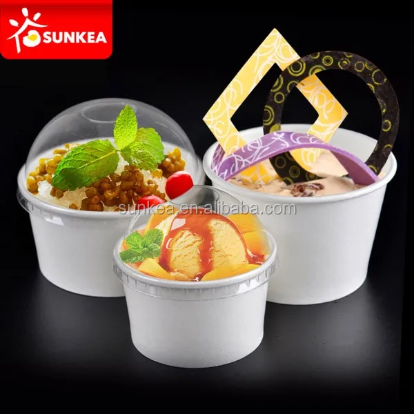 Kraft paper ice cream cup with dome plastic lid