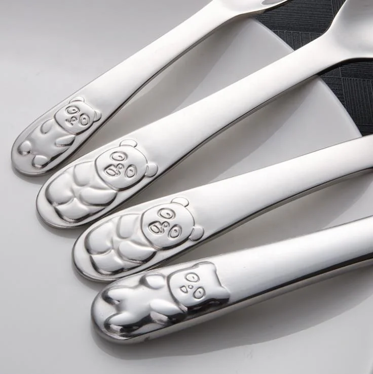 Animal Panda Stainless Steel Babies Tableware Spoon And Fork Cutlery Set,Lovely Custom Pattern