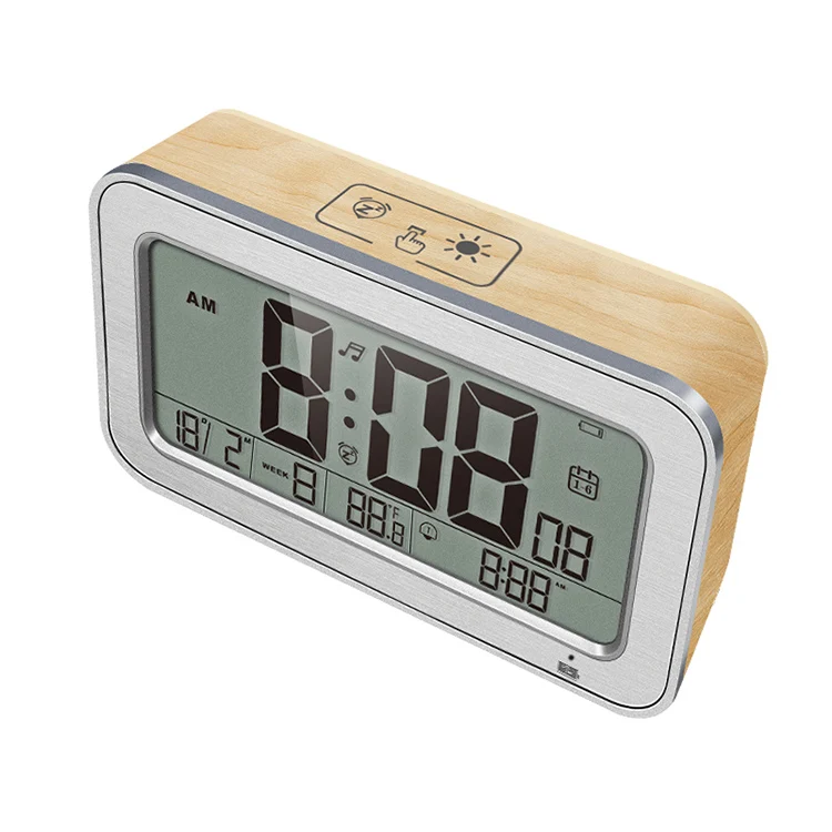 

Large LCD Display Table Alarm Clock Digital Light LCD Clock Thermometer, Black/blue/red/wood grain