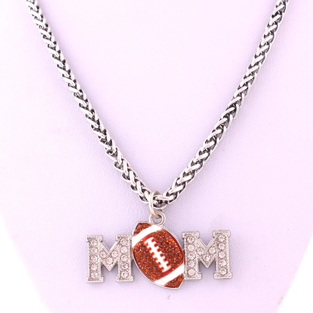 

A500318-1 Yiwu Huilin Jewelry Mom football Silver Plated Crystal With Lobster Clasp Wheat long chain sport necklace
