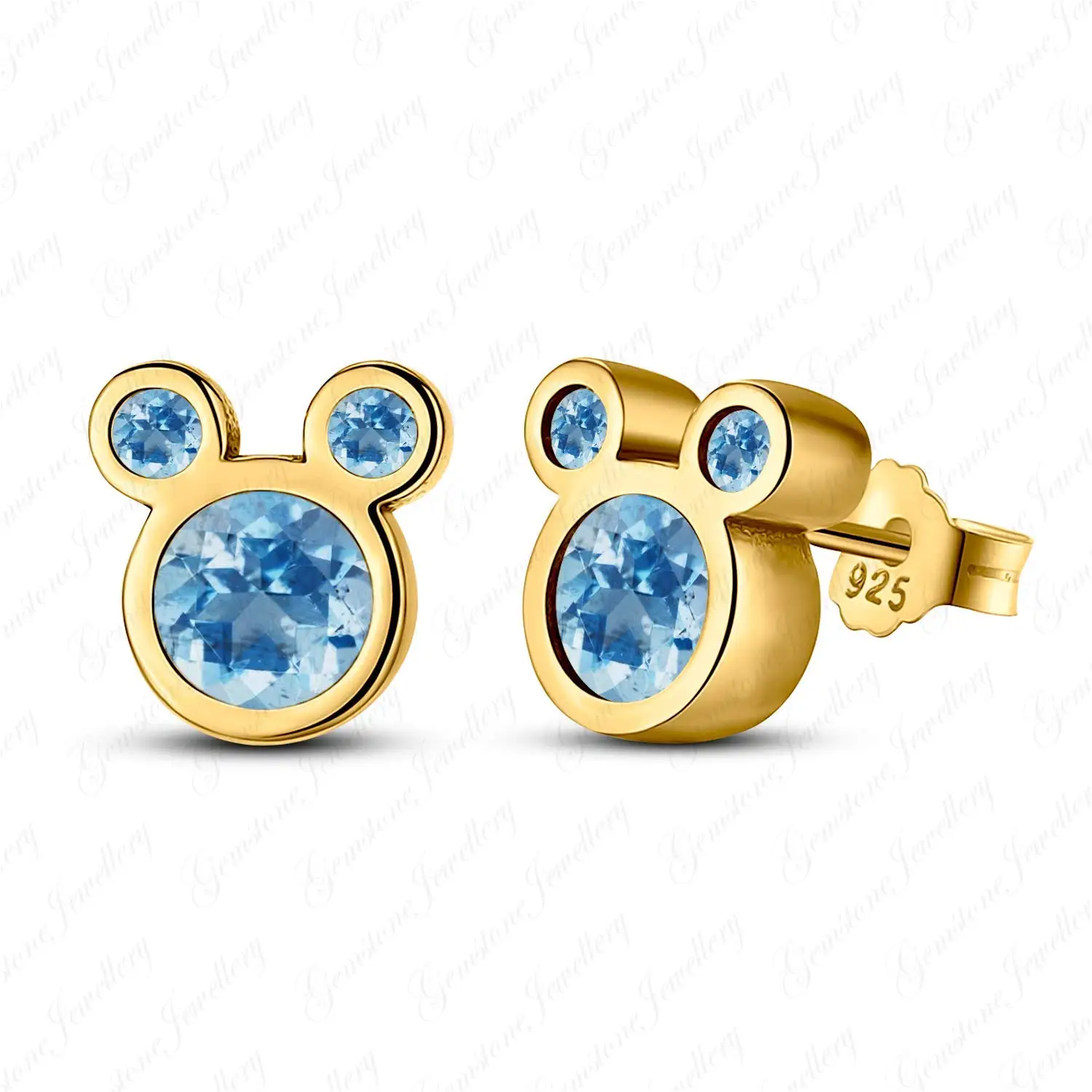 Gemstar Jewellery Classic Stud Lotus Earrings Screw Back In 14k Rose Gold Over Round Cut Aquamarine