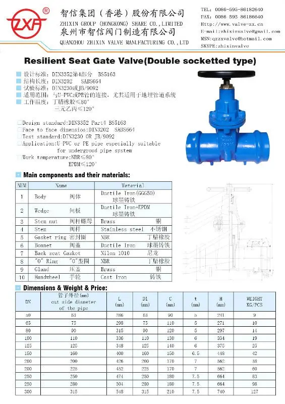 Socket type gate valve,size 63mm-315mm, View Socket type gate valve ...