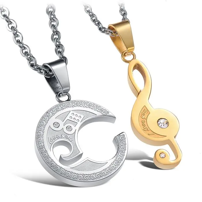 

Factory Price TGX822 Wholesale Unisex Round Pendant Stainless Steel Real Gold Plated Antiallergic Necklace in 2 Pieces, Yellow&white necklace