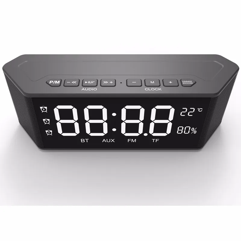 Ce Rohs Portable Bluetooth Speaker With Alarm Clock Fm Radio Tf Aux Mic 