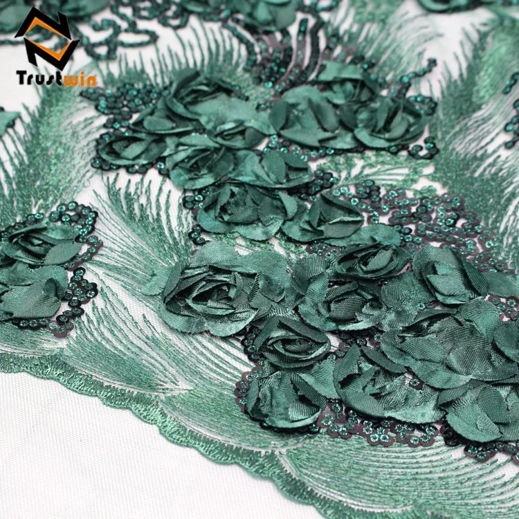 

Factory price Fashion sequin nigerian tulle lace 3d flowers lace fabric