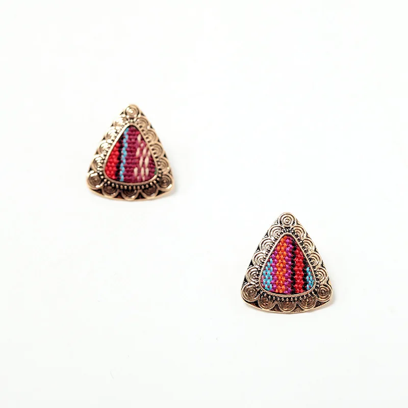 

Earrings for girl New personality bohemian ethnic color patch triangle alloy stud earrings Cheap wholesale