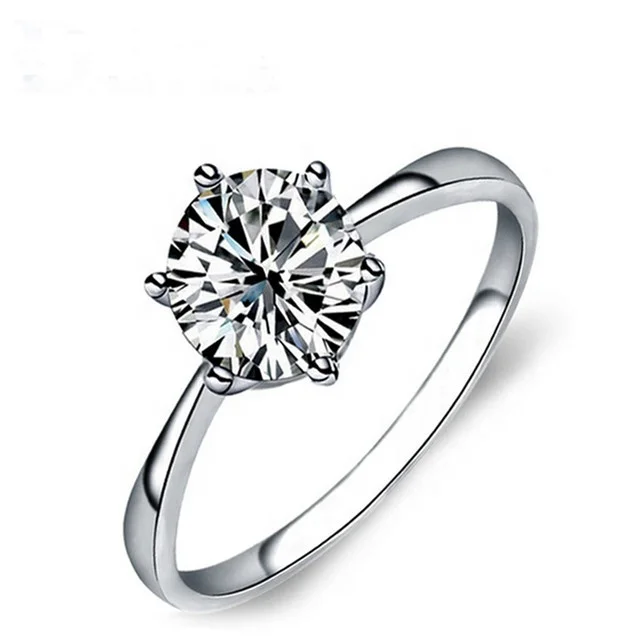 

Six-claw Women Sterling Silver Jewelry Diamond Wedding Ring, White