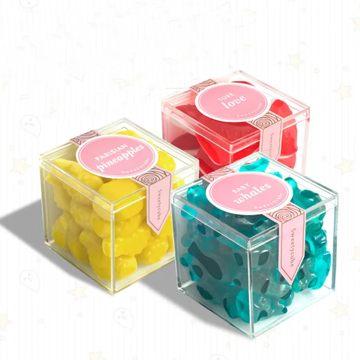 

2x2x2 inch Personalized Acrylic Candy Container Plastic Sugar Storage Box, Clear, or other avaliable colors