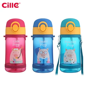 Cille 500ml Custom Cartoon Travel Leakproof BPA Free Plastic Children Kids Drinking Water Bottle with Straw