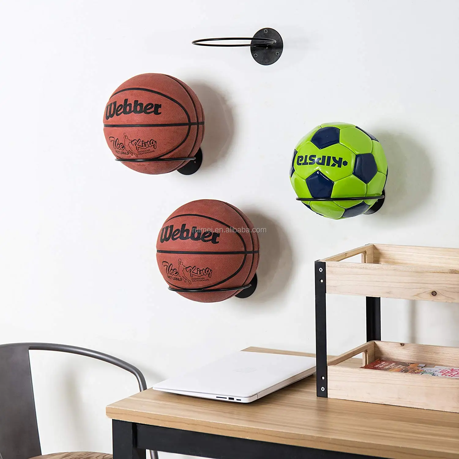 3-Layer Sports Ball Holder Removable Vertical Display Stand for Basketball Volleyball Football Metal Frame Ball Stand YIDAI Basketball Ball Storage Rack 