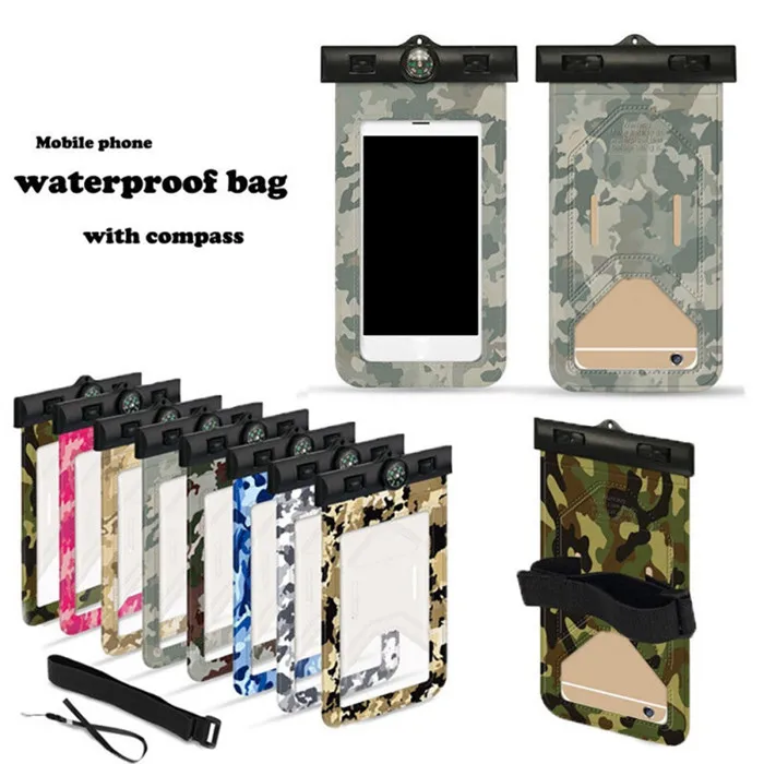 

Universal Compass Camouflage Camo Waterproof Cellphone Dry Bag Pouch Case For iPhone X 8 7 6 Plus For Samsung S8 S9