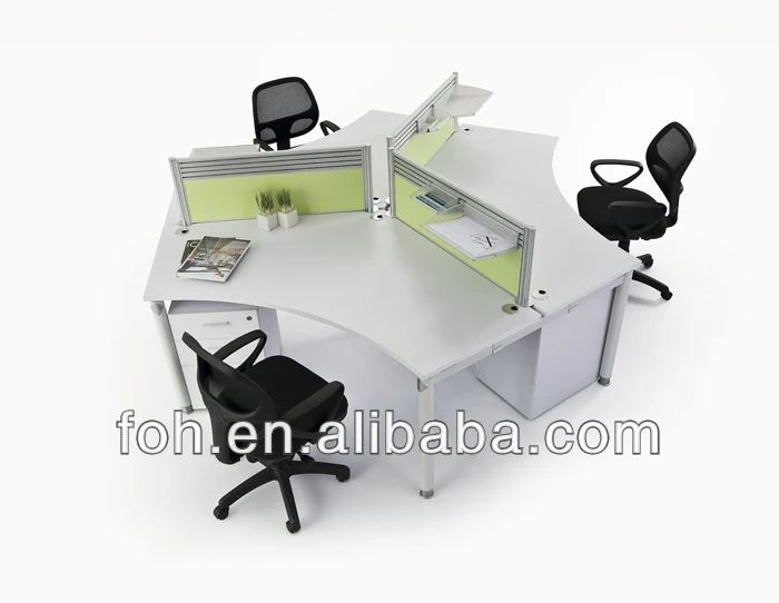 120 Degree Desk Top Partition White Office Workstation Desk For 3