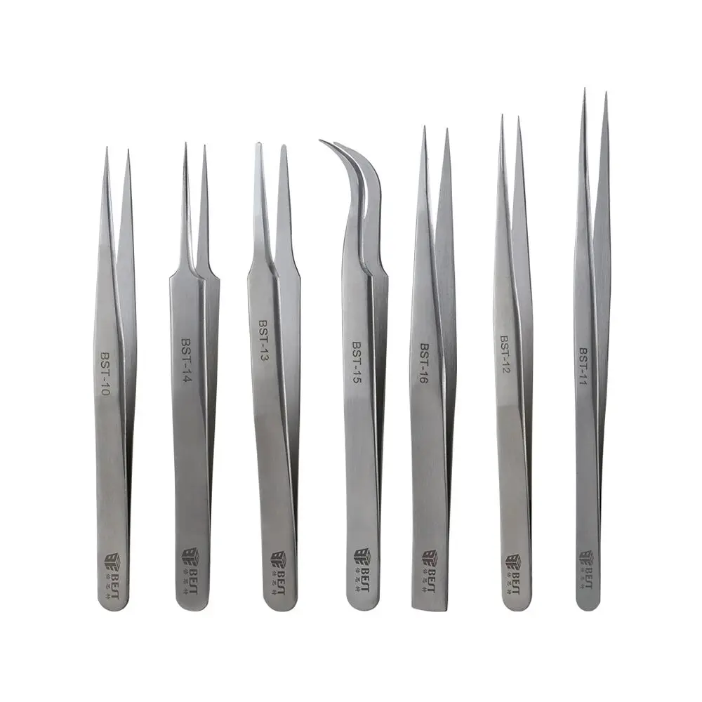 

BEST-Matt Mobile Repair High Quality Stainless Steel Durable Tweezers Set for iPhone/Smart Phone, Silver