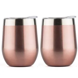 Image of 12 oz BPA Free Double Wall Triple-Insulated Custom Wine Glass With Lid and Straws for Coffee Wine Champagne Cocktails and Beer