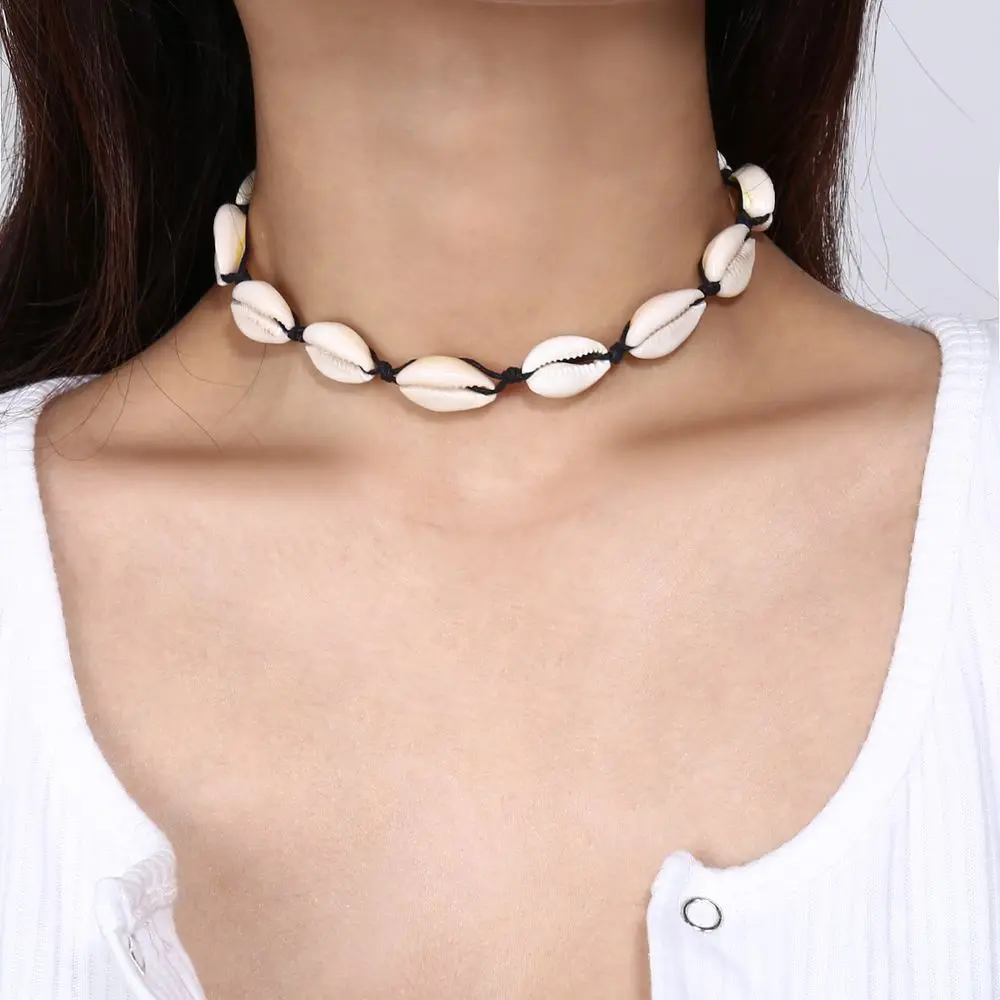 

Fashion Hawaiian Style Simple Women Handmade Beach Party Shell Cowrie Choker Necklace, Same as picture