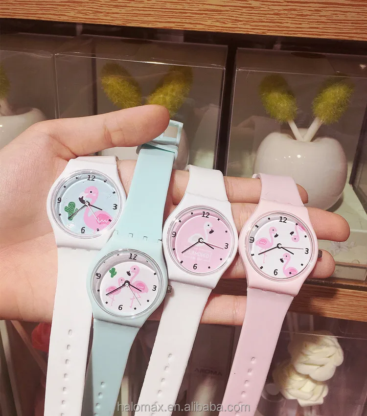 

Silicone Candy Jelly Color Student Wristwatches Girls Clock Flamingo Watches Children Wristwatch Kids Quartz Watch