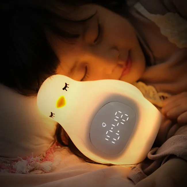 

Wholesale Night Light LED Cute Silicone Digital Kids Alarm Clock, White