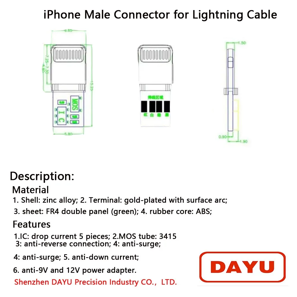 Conector Lightning Para Iphone E75 C48,Conector Macho,Soldadura Para Apple Mfi,Cargador De