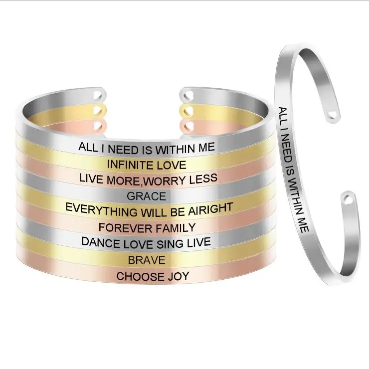 

BS2006 Inspirational Bracelet Cuff Bangle Mantra Cuff Engraved Motivational Words Stainless Steel Cuff Bangle