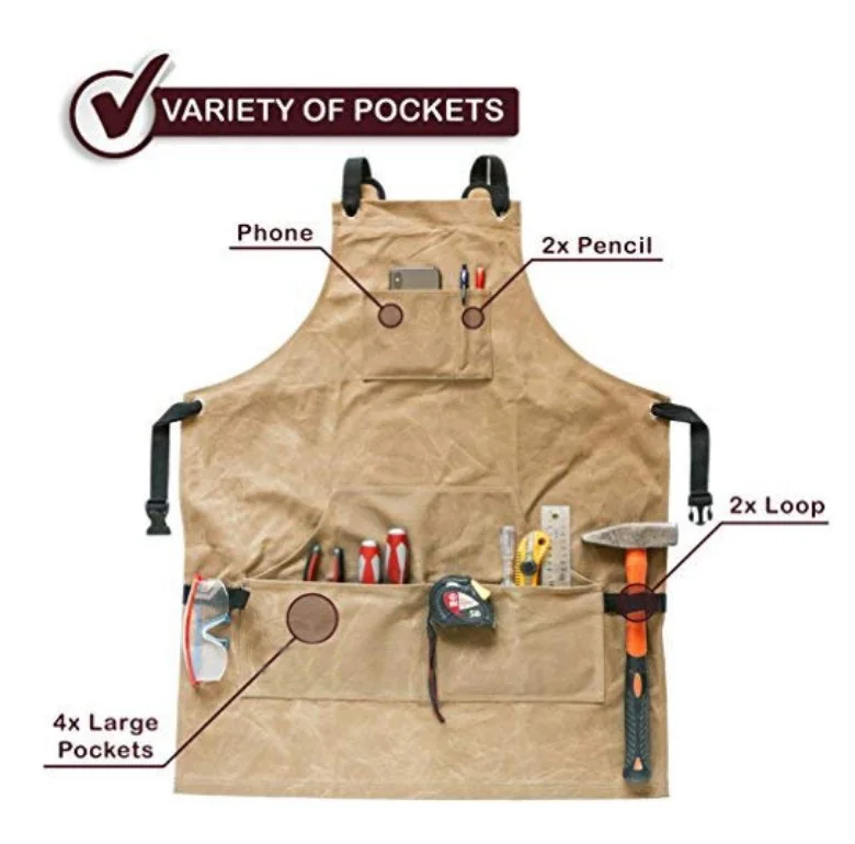Heavy Duty Waterproof Waxed Canvas Workman Engineers Carpenter Apron 7 Pockets 