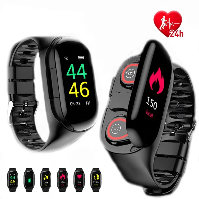 

M1 AI Smart Watch BT Earphone with Heart Rate Monitor Smart Wristband Long Standby Time Sport Watch Men Women 2019 New, Black ,silver,red,gold