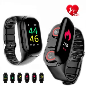 M1 AI Smart Watch Bluetooth Earphone with Heart Rate Monitor Smart Wristband Long Standby Time Sport Watch Men Women 2019 New