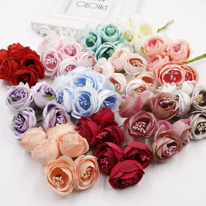 

Artificial silk camellia flower bud bouquet for wreath and candy box corsage flower wedding decoration