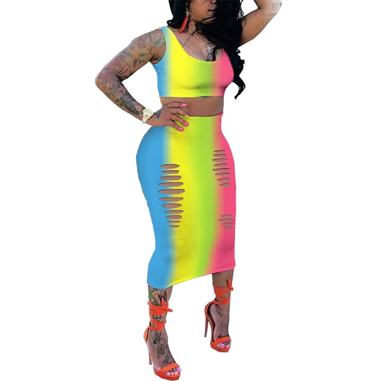 

Women Fashion Bud High Waist Hollow Sleeveless Ladies Dress For Women Two Piece Set