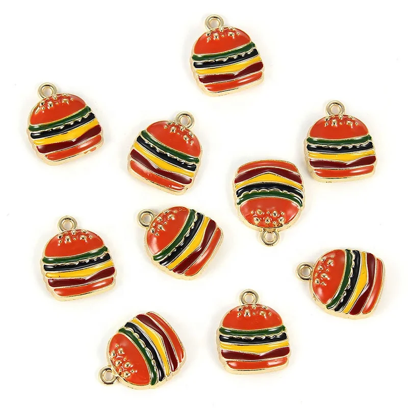 

Wholesale Zinc Alloy Enamel Charms Burger Drop Oil Charms For DIY Fashion Jewelry Making Finding Accessories