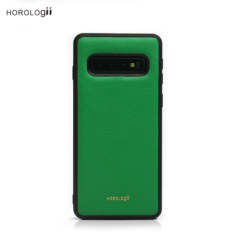 

Horologii Phone Case For Samsung S8 plus S9 case cover factory case Germany calf skin togo leather custom brand, Black/limegreen/crimon