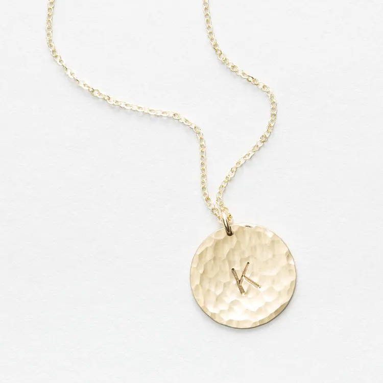 

Sample Design Stainless Steel Hammered Disc Necklace Gold Plated Letter Necklace, Gold,rose gold, and silver