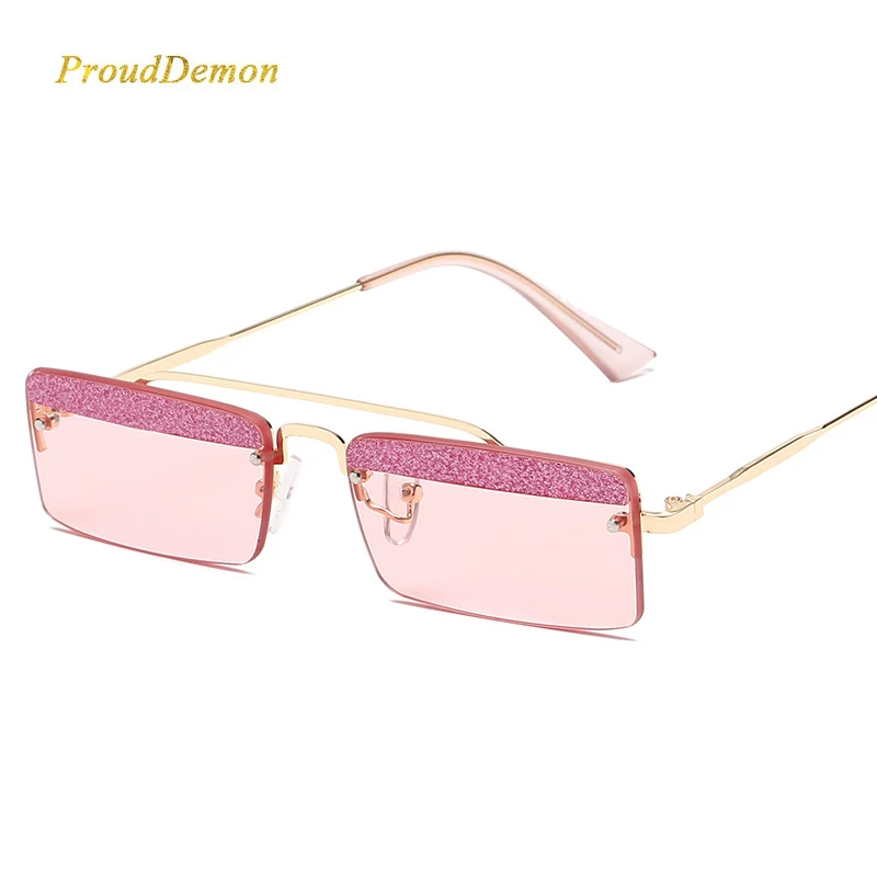 

K1877 Hot double Beam Colorful Rectangle Sunglasses 2019 Transparent Pink Bling Lunettes Small Rimless Glasses, Multi