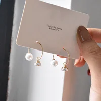 

Korean new geometric semicircular petal zircon pearl earrings