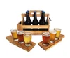 china factory BSCI wooden 6 pack beer whiskey wine beverage barware cup carrier tote tray set with opener